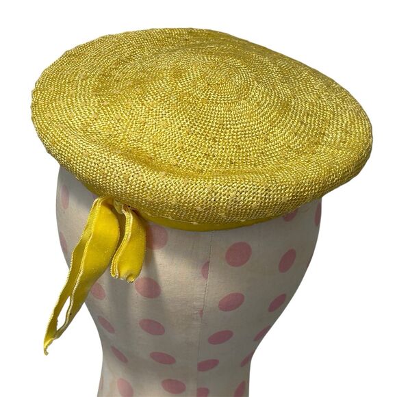 Roberta Bernays Hat Womens Yellow Antique Vintage Lace Top Round - Picture 1 of 11